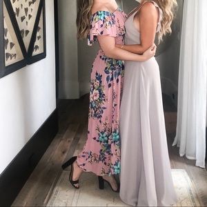 Pink floral off the shoulder maxi dress
